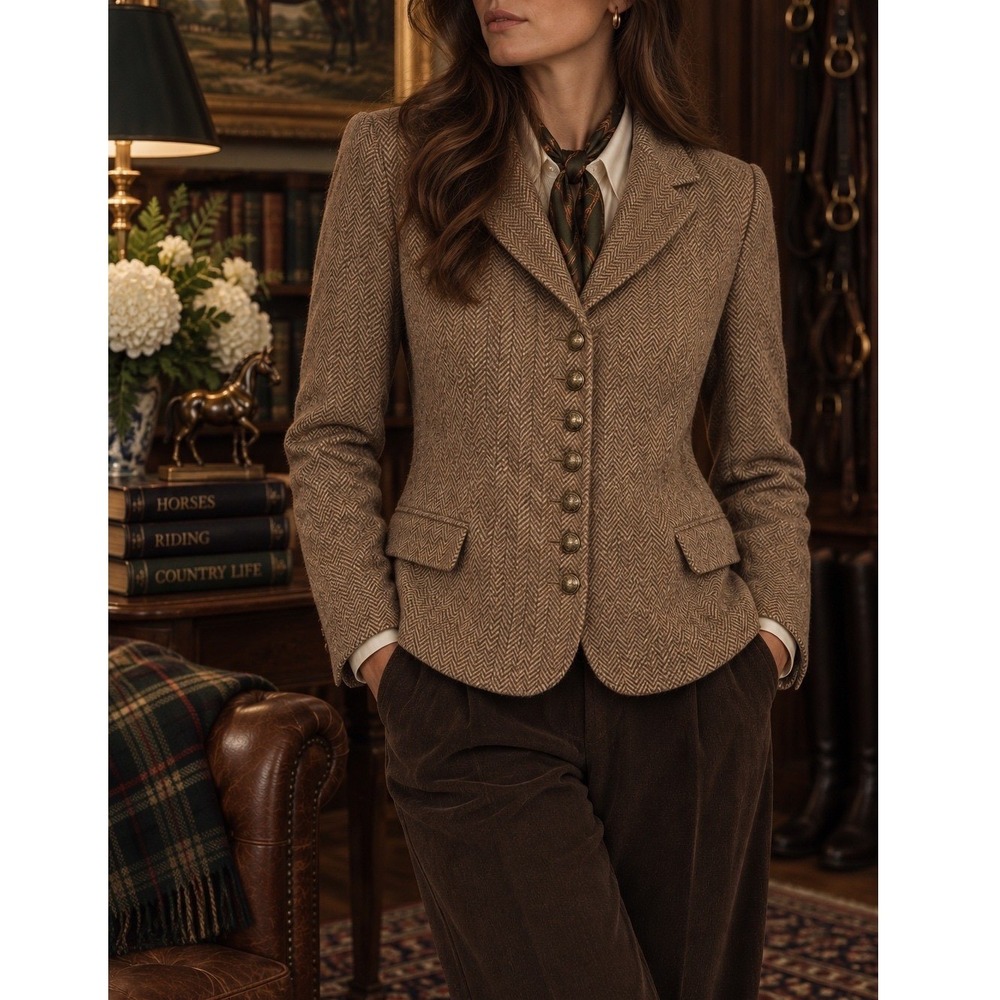 vtg 90s Chaps Herringbone tweed Blazer Womens XL Equestrian Academia Old Money